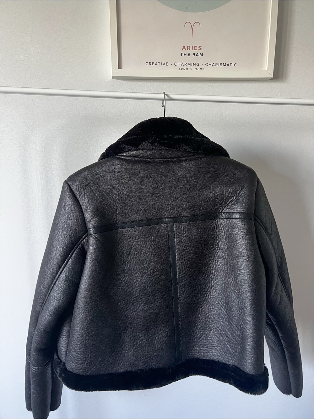 Women’s Black Faux Shearling Aviator Jacket - Picture 2 of 2